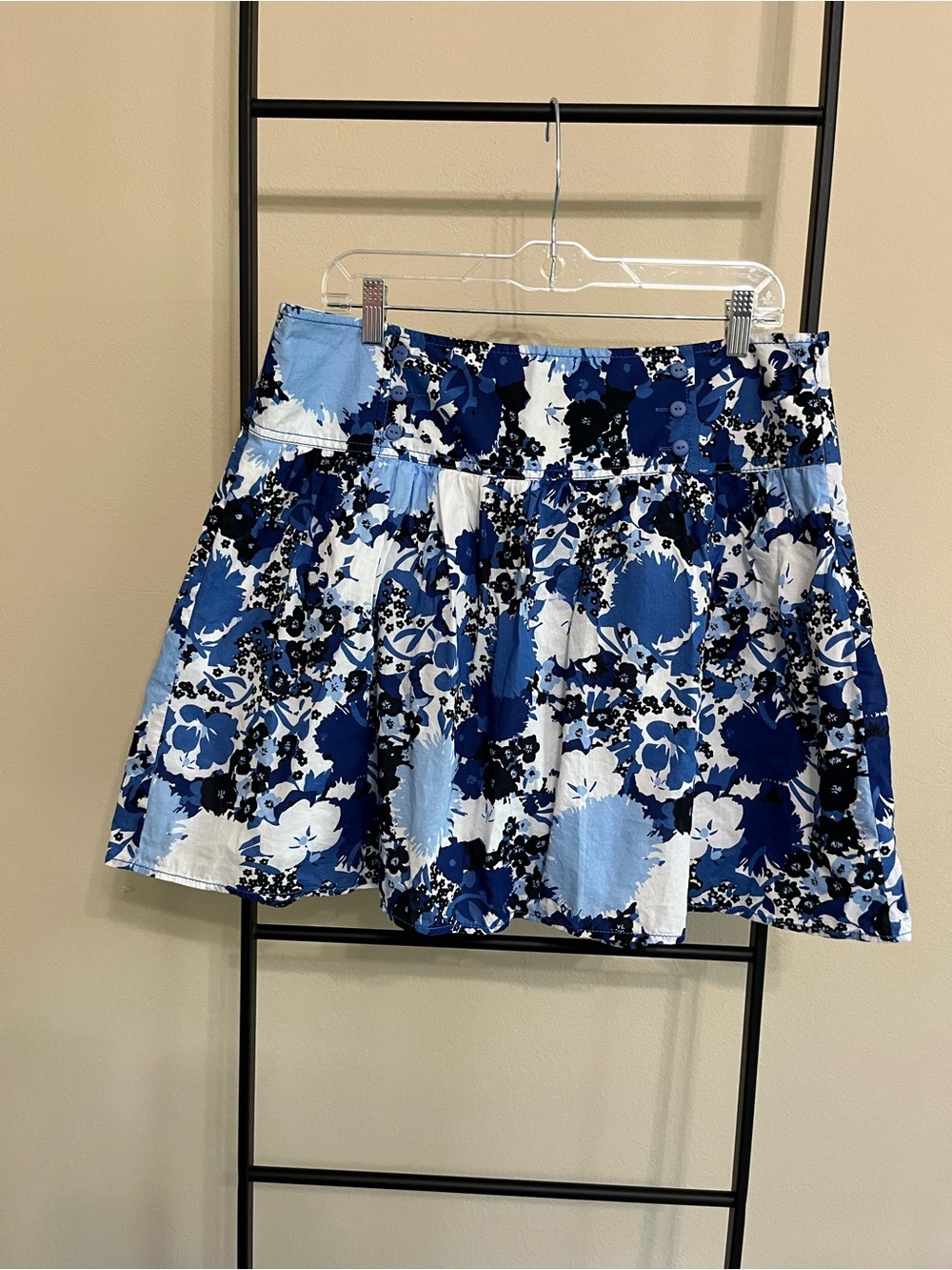 LOFT Outlet Blue Floral A-Line Skirt 12 Preppy Coastal Grandmillennial Summer - Picture 2 of 13